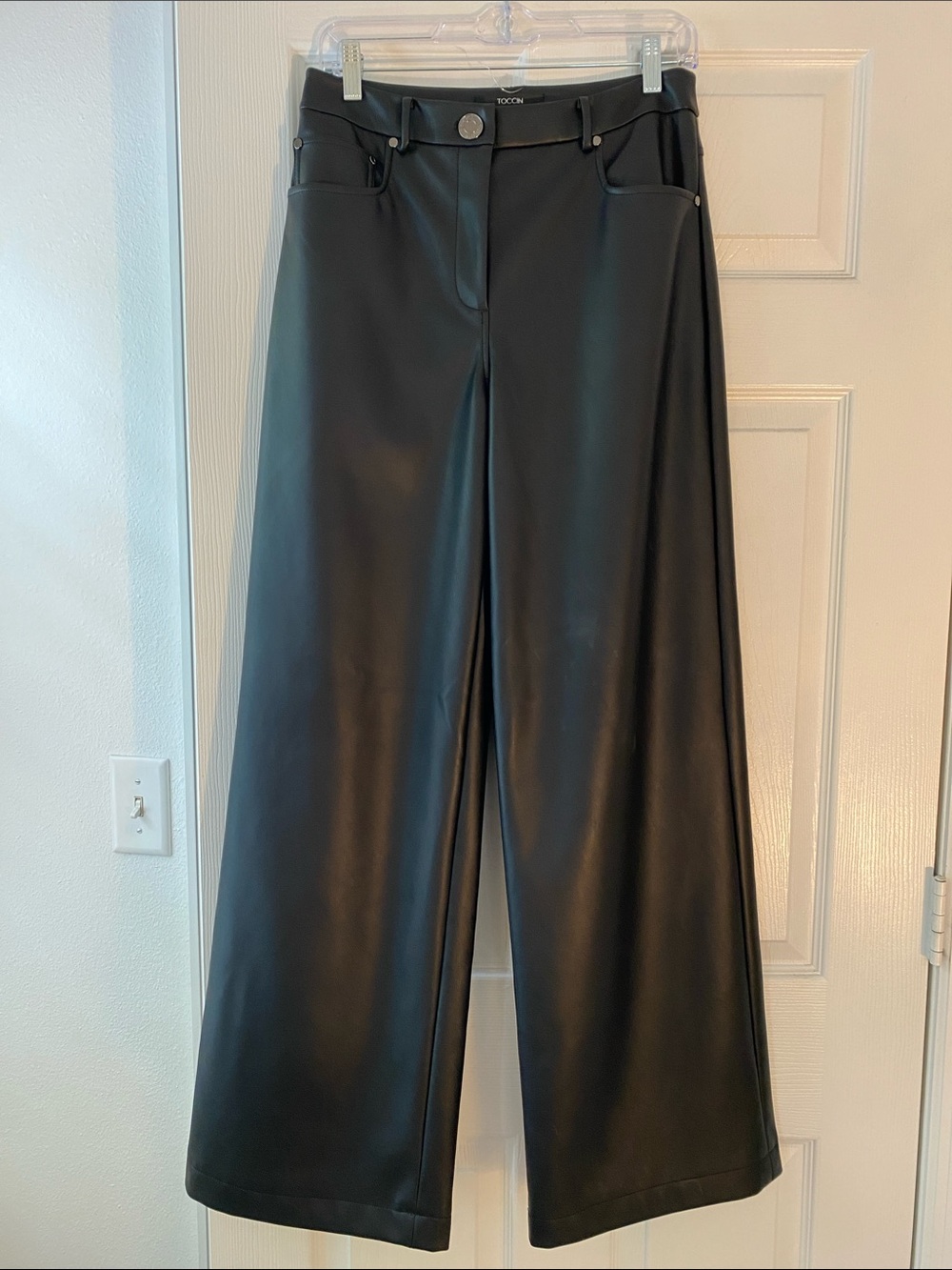 Toccin Black High-Rise Wide-Leg Faux Leather Pants Size 6 NWT